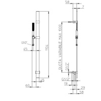 Bossini Apice Душевая штанга FLAT из латуни 110см., душевая лейка ,шланг Cromolux 150см, цвет: черный матовый