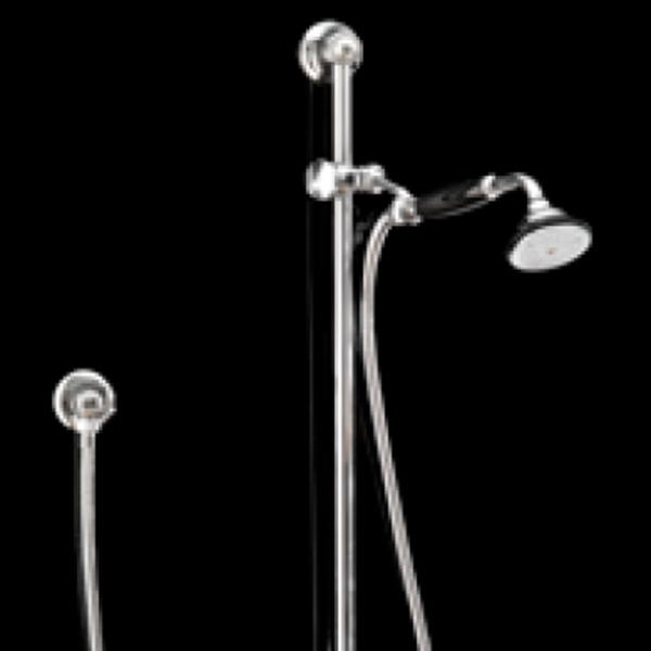 Devon&Devon Black Morris Штанга со скользящей душевой лейкой со шлангом и выпуском, цвет: хром, ручки черные