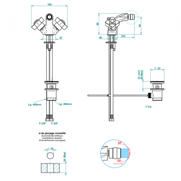 THG Pуtale de cristal bleu Смеситель для биде, 1 отв., цвет: золото/синий хрусталь