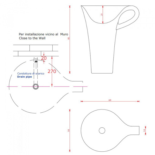 Artceram CUP Раковина 70х50х85 см, без отв., цвет: белый