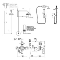 Devon&Devon Душевая стойка, с термостатическим смесителем, верхним душем 20см., и ручным душем, цвет: белый/хром