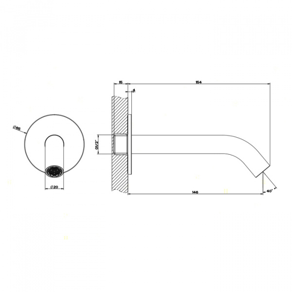 Gessi 316 Настенный излив на 1/2”, комбинируемый с удаленным управлением, цвет: шлифованная сталь
