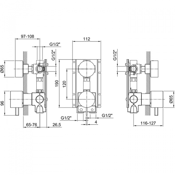 Fantini Внутренняя часть смесителя для душа, переключатель на 3 источника, с Eco System, 1/2'