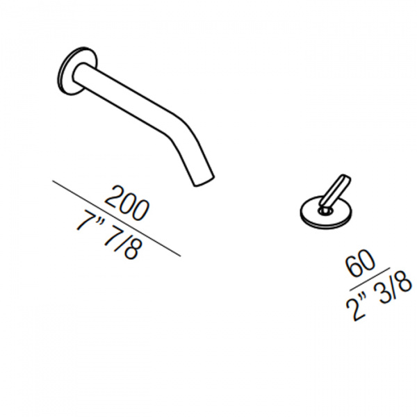 Agape Square Настенный излив для раковины с джойстиком, излив: 20см, цвет: полированная сталь