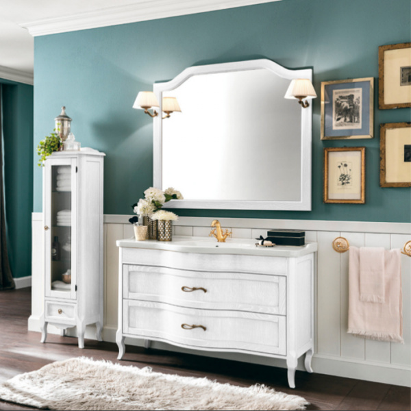 EBAN Rachele Комплект мебели с базой, раковиной, доводчиком Blum, ручки бронза Цвет: BIANCO ASSOLUTO Уценена