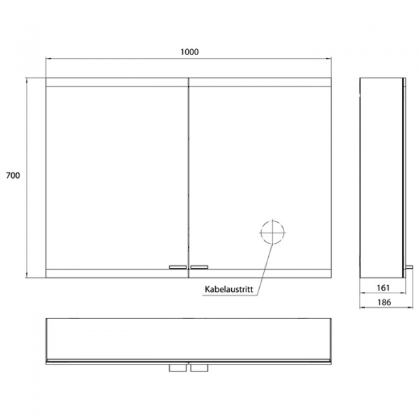 EMCO Evo Зеркальный шкаф 100xh70см с подсветкой, навесной, 2 двери, 2 полки, розетка, цвет: черный