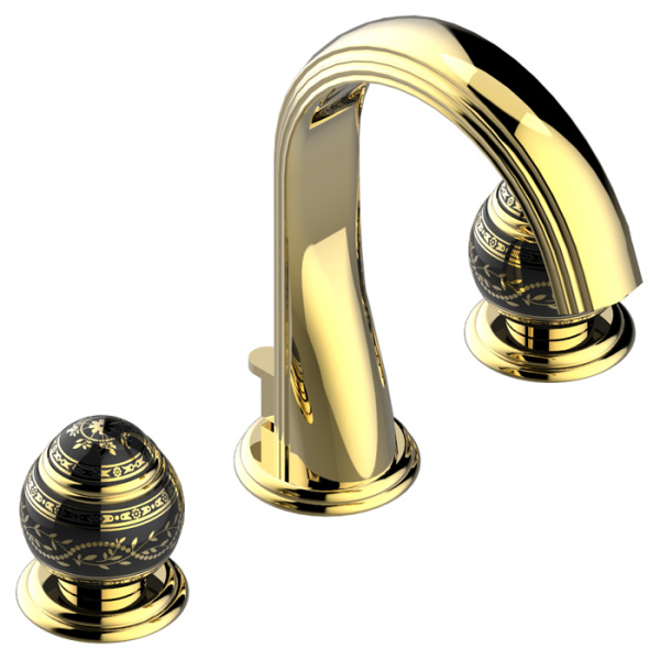THG Marquise porcelaine noire Смеситель для раковины, 3 отв., цвет: золото/черный фарфор