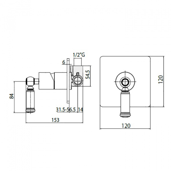 Bossini Liberty Смеситель для душа, встраиваемый, с девиаторм 1 направления , цвет: золото