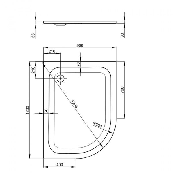 Bette  Душевой поддон 1/4 круга 120х90хh3.5см с отв-м слива d9см, с шумоизоляцией и покрытием анти-слип b GlasurPlus , цвет: белый