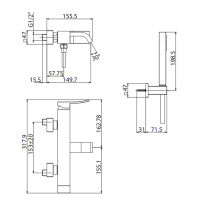 Gattoni ELY Смеситель для ванны настенный с ручным душем на держателе, излив 92 мм, цвет: хром