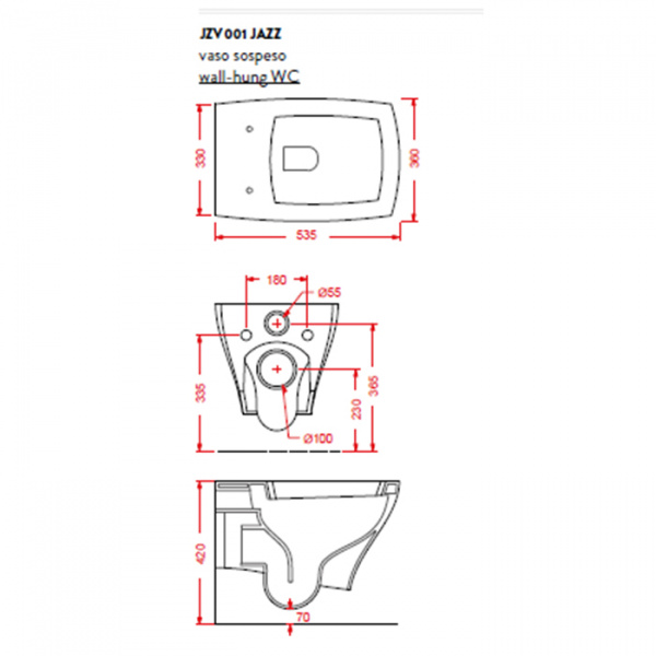 Artceram JAZZ Унитаз подвесной 54x36см c креплением, цвет: белый, сиденье на выбор
