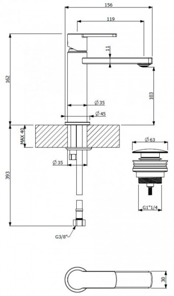 Смеситель для раковины Cezares GLAM-LSM1-01-W0 на столешницу