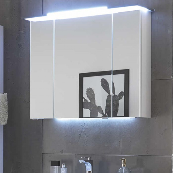 Pelipal Solitaire 9025 Зеркальный шкаф 71х85х17см.,, вкл. подсв. в дверцах, 3 дв., с одн. стороны зерк., 6 ст. полок, выкл/розетка, цвет: белый глянц.25