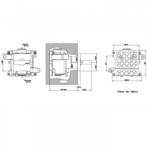 Gessi Rettangolo Запорный вентель для термостатического смесителя, подключение на 3/4”, внешняя часть, цвет: хром