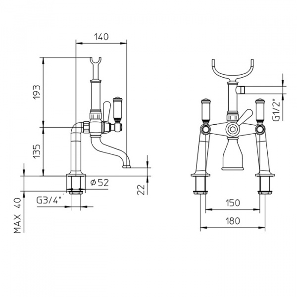 Bossini Liberty Смеситель на борт ванной, на 2 отв., с ручным душем, цвет: античная бронза
