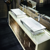 VITAGE milldue edition RITZ Комплект мебели с тумбой под 2 раковины, раковиной PARIGI, зеркалом LOSANNA, 209 см, цвет: Golden crash