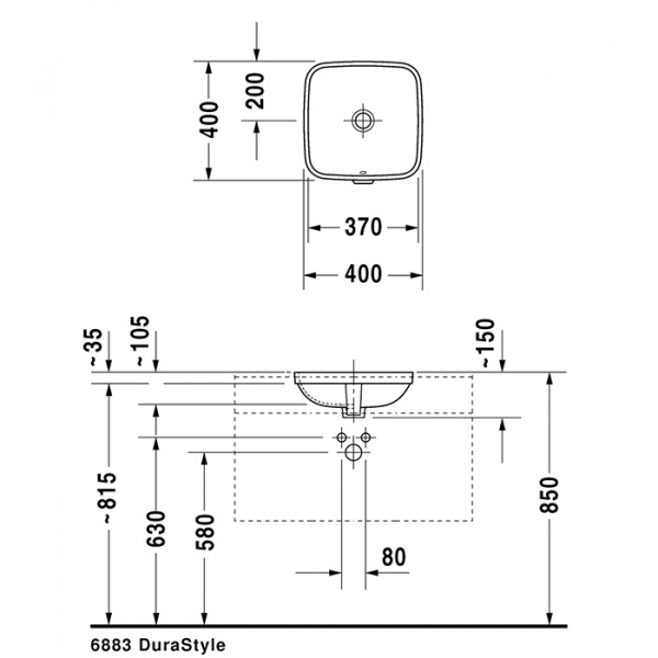 Duravit DuraStyle Раковина 40x40 см, без отв., с переливом, цвет: белый