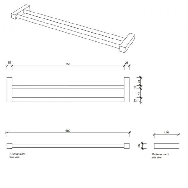 Decor Walther Bloque HTD60 Полотенцедержатель 60см, двойной, подвесной, цвет: хром