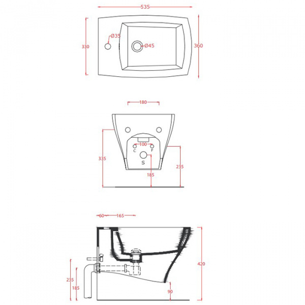 Artceram JAZZ Биде подвесное 54x36см c креплением, с 1 отв под смеситель., цвет: белый матовый