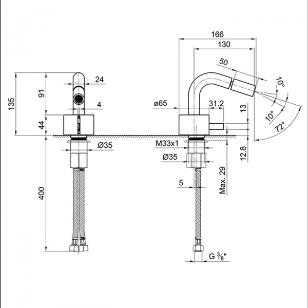Fantini AF/21 Смеситель для биде, 1 отв., излив: 13 см, цвет: матовая натуральная сталь