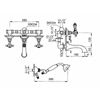 Nicolazzi P.M.Blanc Смеситель для ванны на 2 отверстия, с переключателем ванна/душ, вывод сверху 3/4" (для душ. стойки), ручки белая керамика, цвет: тёмная бронза