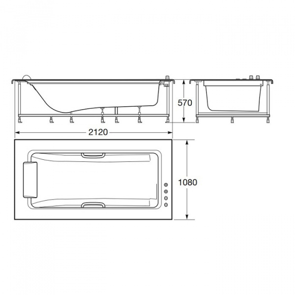 Armani Roca Island Встраиваемая ванна 214.5х110x57см термостат руч. душ, Hide-Flow, ручки, мягкий подголовник