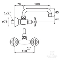 Stella Italica Смеситель для мойки настенный 3245/200, длина излива 200мм цвет: хром