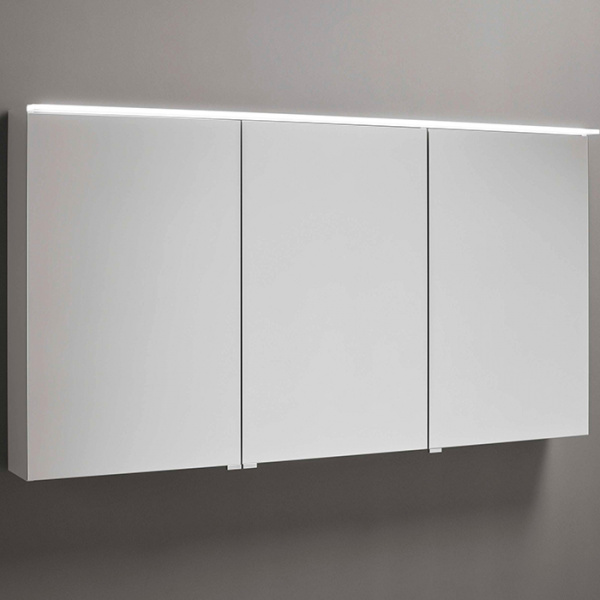 BURGBAD Eqio Зеркальный шкаф с LED подсветкой 5Вт IP24, 120х80х17см, 3 зерк. двери с обоих сторон, версия левая L, стекл полки, вкл/выкл, цвет: белый F2009