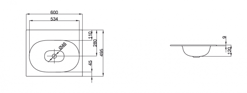 Bette Comodo Раковина 60х49.5х12 см, без отв., цвет: белый