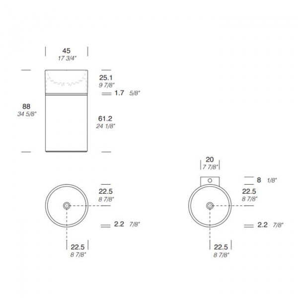 NOORTH milldue edition ROMA I Раковина 45х88 см, без отв., напольная, без перелива, с донным клапаном, цоколь Ardesia, цвет: Platino/Bianco opaco