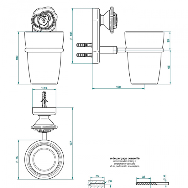 THG Rose Стакан, подвесной, цвет: золото/розовый