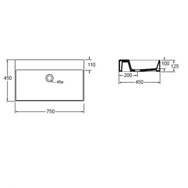 AZZURRA ELEGANCE Раковина 75х45 см, без отв., подвесная/накладная, цвет: белый