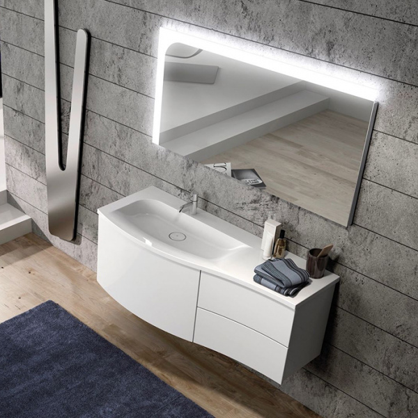 BurgBad Sinea 2.0 Тумба 1210х475 см. с 2 мя выдв. ящик,рак.из мин. литья с 1 отв. под см-ль, ручки G0165, левая версия, в компл сифон, цвет: белый гл.