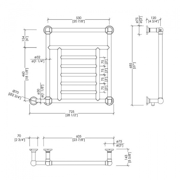 Devon&Devon Jupiter 3 Полотенцесушитель электрический 72.5x68.5x14.3см, скрытое подключение SX, цвет: хром