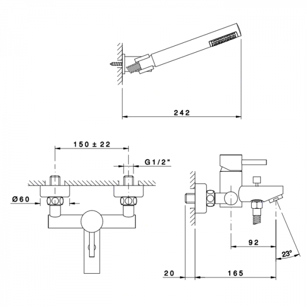 Nicolazzi Olympus Смеситель для ванны на 2 отверстия, с душевой лейкой, цвет: хром