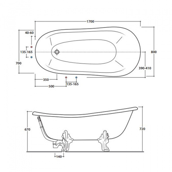 Globo Paestum Ванна 170x80x72 см белая, золотые ножки