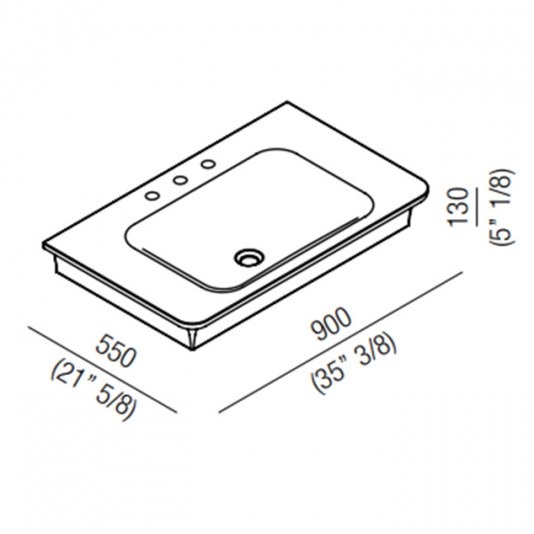 Agape Novecento XL Раковина 90x55x13 см, 3 отв., цвет: матовый белый