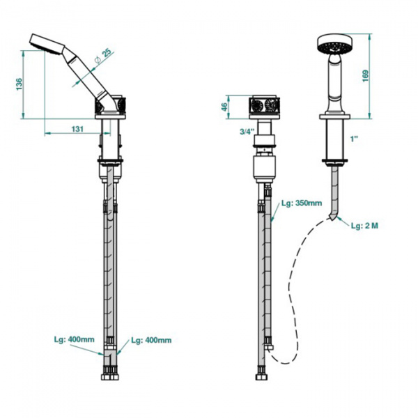 THG Island Смеситель на борт ванны на 2 отверстия, прогрессивный, с ручным душем, цвет: Soft gold