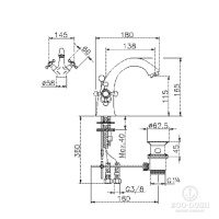 HUBER Victorian Смеситель двухвентильный для раковины на 1 отверстие с донным клапаном, цвет: никель матовый
