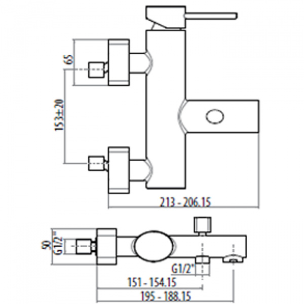 Gattoni Logos Смеситель для ванны вывод снизу, излив 195мм, хром