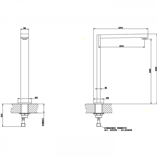 Gessi Rettangolo Излив h308мм, для монтажа с удаленным управлением (не входит в комплект), цвет: хром