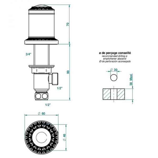 THG Malmaison Portoro Вентиль смесителя для раковины, цвет: Soft matt gold