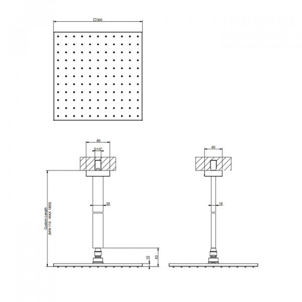 Gessi Rettangolo Верхний душ для потолочного крепления 300x300мм, высота от 115 до 1865мм, цвет: Black XL