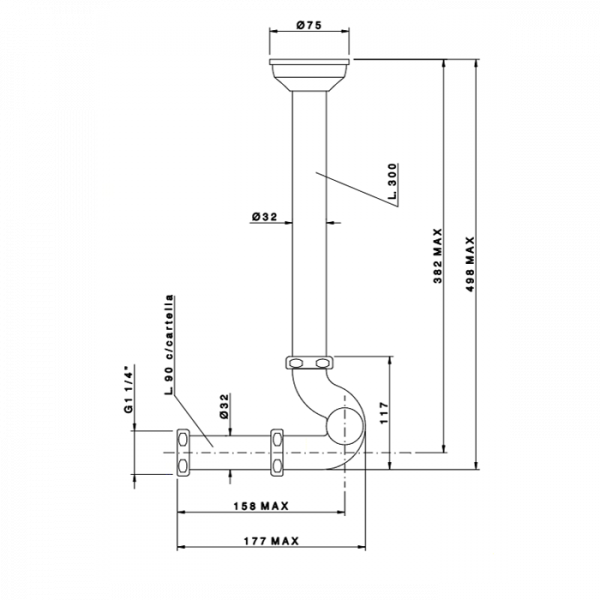 Nicolazzi Scarichi Сифон S 1”1/4 без донного клапана для биде, хром