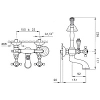 Nicolazzi Dames Anglaises Смеситель для ванны на 2 отверстия, с переключателем ванна/душ, вывод сверху 3/4" (для душ. стойки), цвет: тёмная бронза