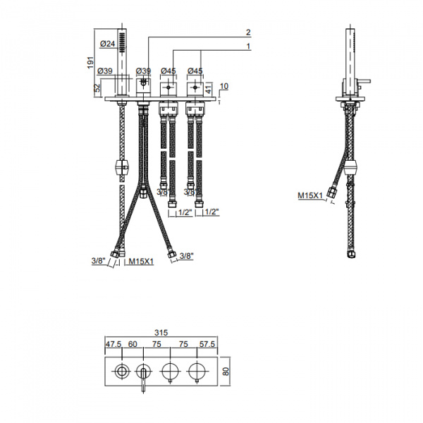 Antonio Lupi Ayati Смеситель на борт ванны на 4 отв., цвет: полированная сталь