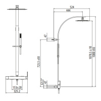 Gattoni ELY Смеситель для душа с колонной, верхний душ 250х250 мм, с ручным душем, цвет: хром