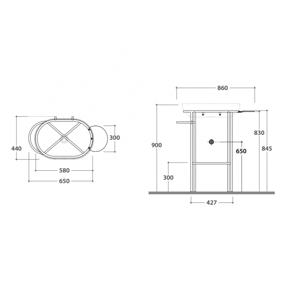 Globo Ring Консоль напольная 65x42х84,5 см, без отв. под смеситель, с полотенцедержателем, цвет: черный матовый