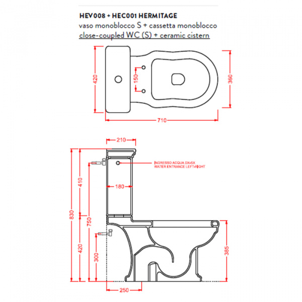 Artceram HERMITAGE унитаз моноблок 71х36см слив в пол с креплением, цвет: белый/золото, сиденье на выбор