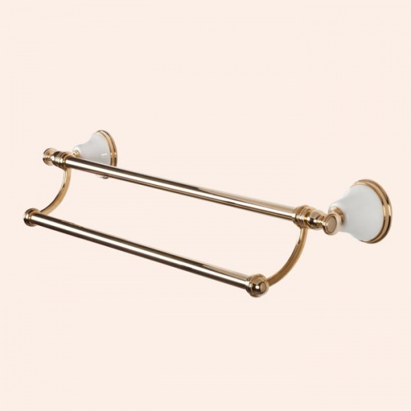 TW Harmony 012, полотенцедержатель двойной 58см, подвесной, цвет: золото/белый